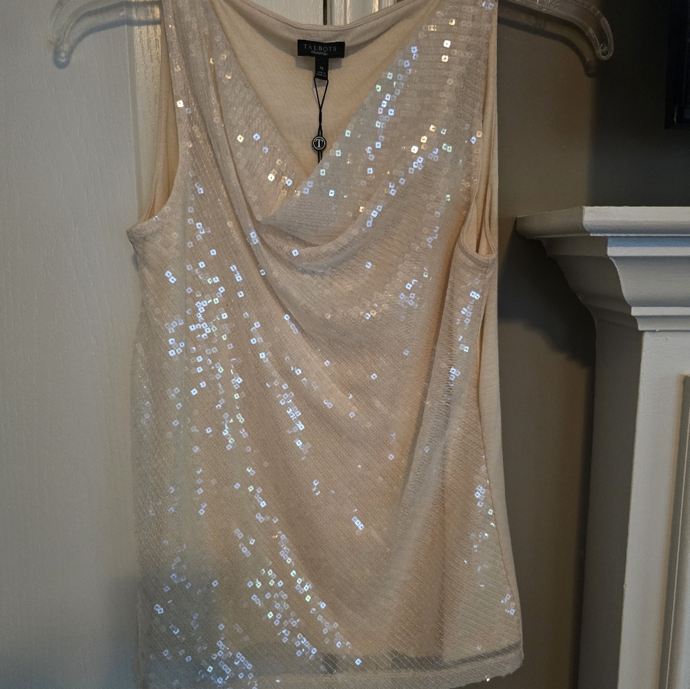 Talbots Cream Sequin Blouse
